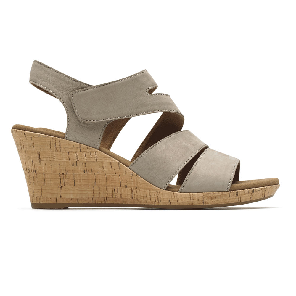 Rockport Sandals For Womens Grey - Briah Strappy Wedge Comfort - RY6832419